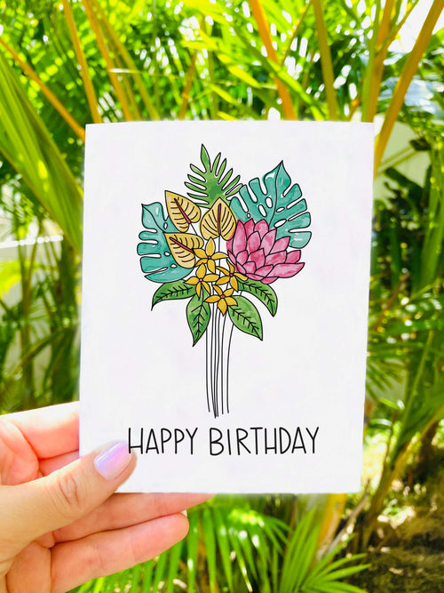 Happy Birthday Floral Bouquet 6 Note Card Set - Set of 6 Note Cards w/ Coordinating Envelope - Stationary Paper