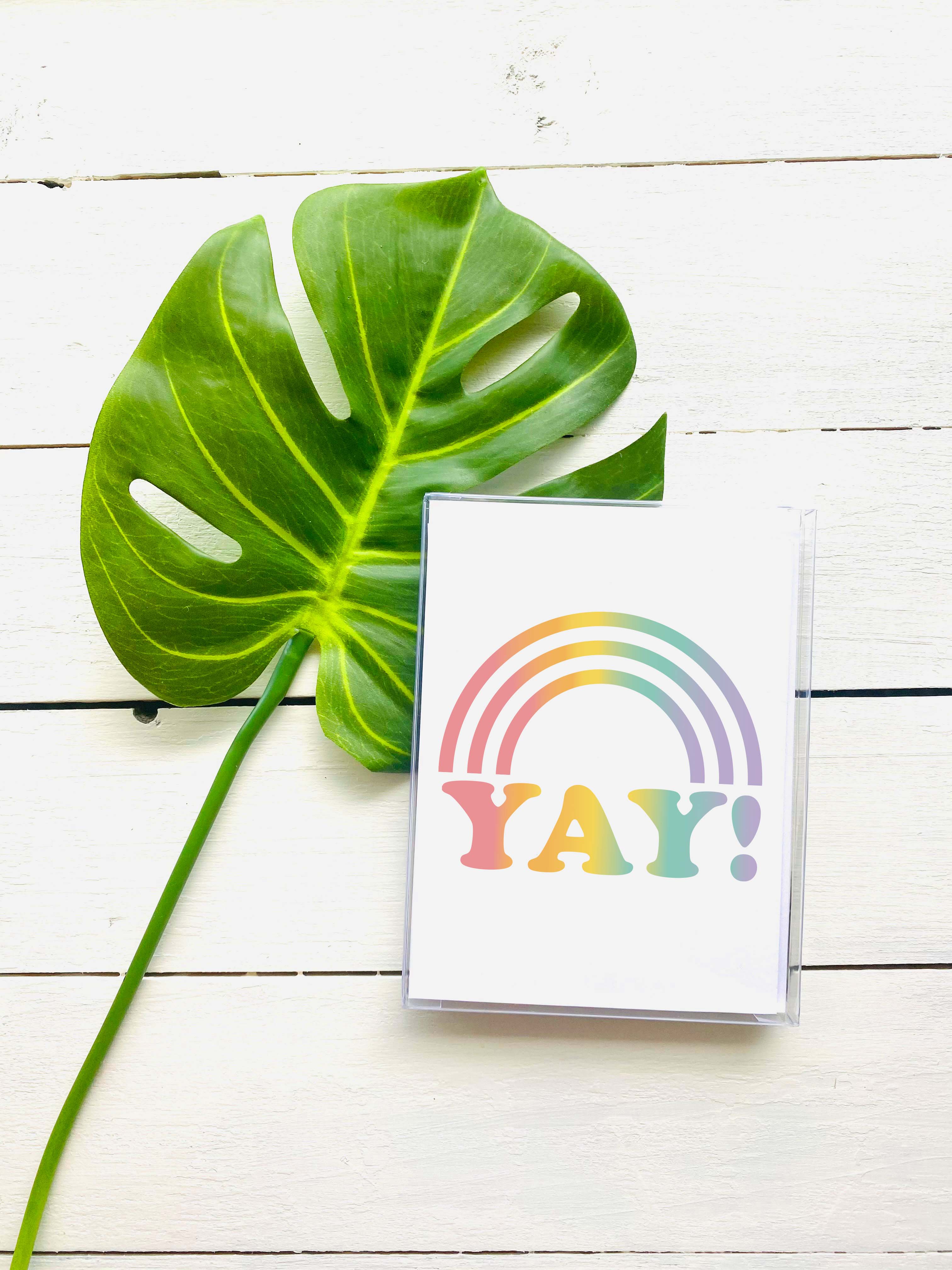 YAY Rainbow Ombre 6 Note Card Set - Set of 6 Note Cards w/ Coordinating Envelope - Stationary Paper (Copy)