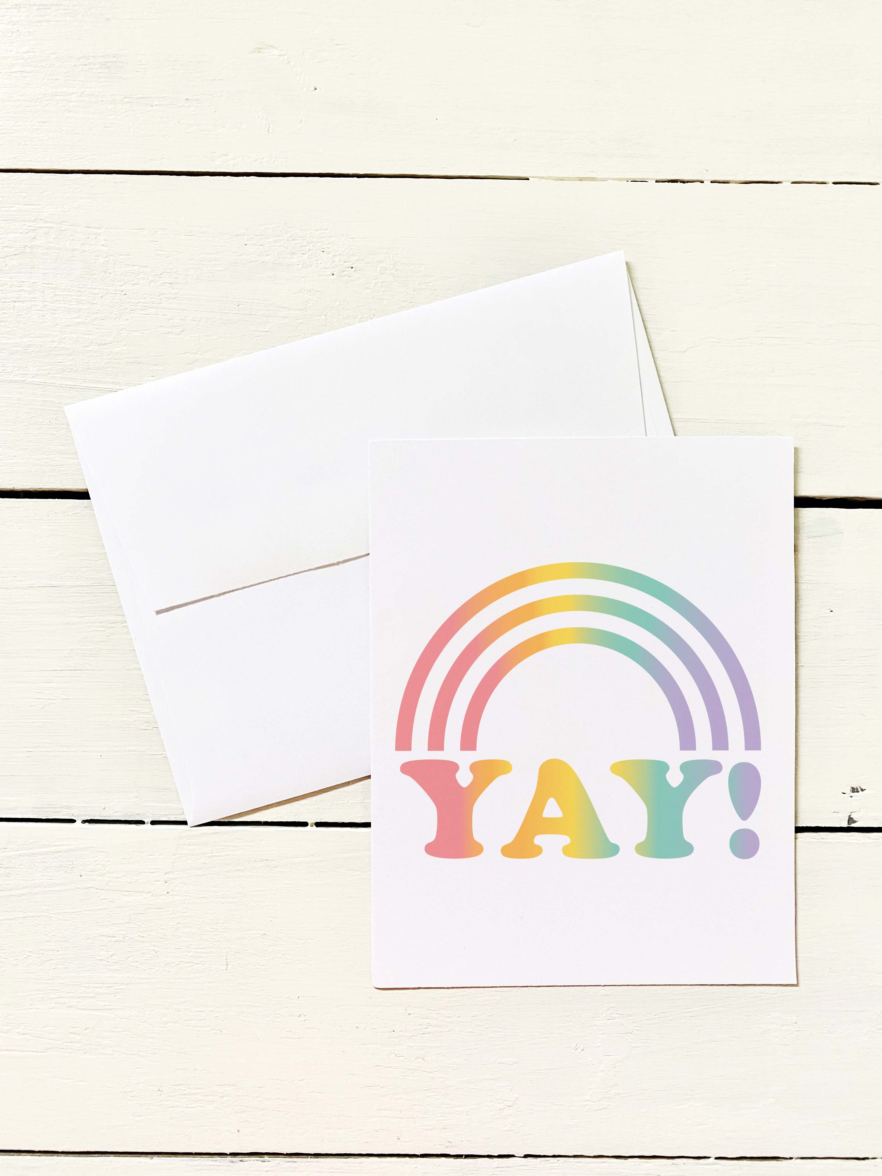 YAY Rainbow Ombre 6 Note Card Set - Set of 6 Note Cards w/ Coordinating Envelope - Stationary Paper (Copy)