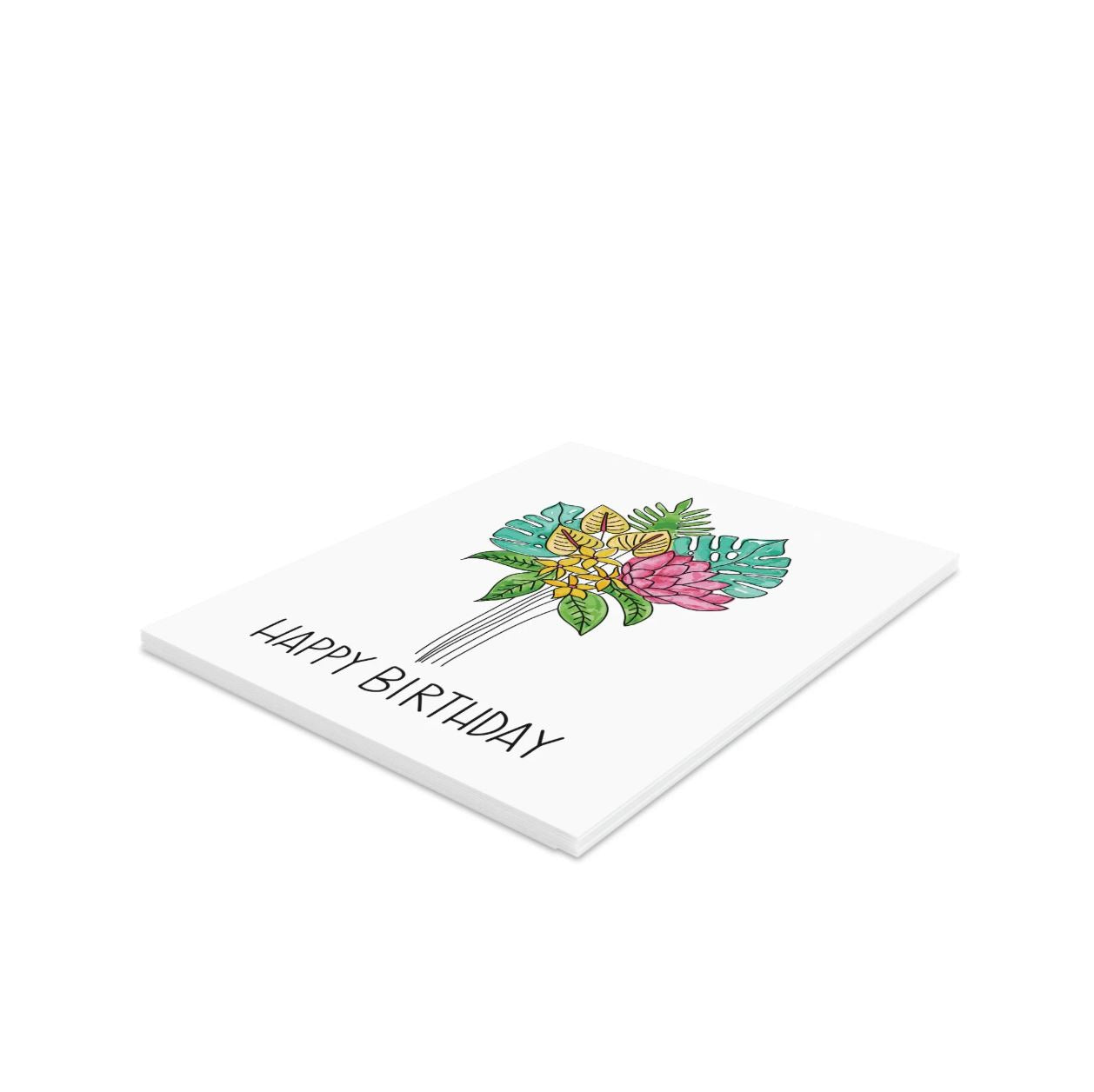 Happy Birthday Floral Bouquet 6 Note Card Set - Set of 6 Note Cards w/ Coordinating Envelope - Stationary Paper