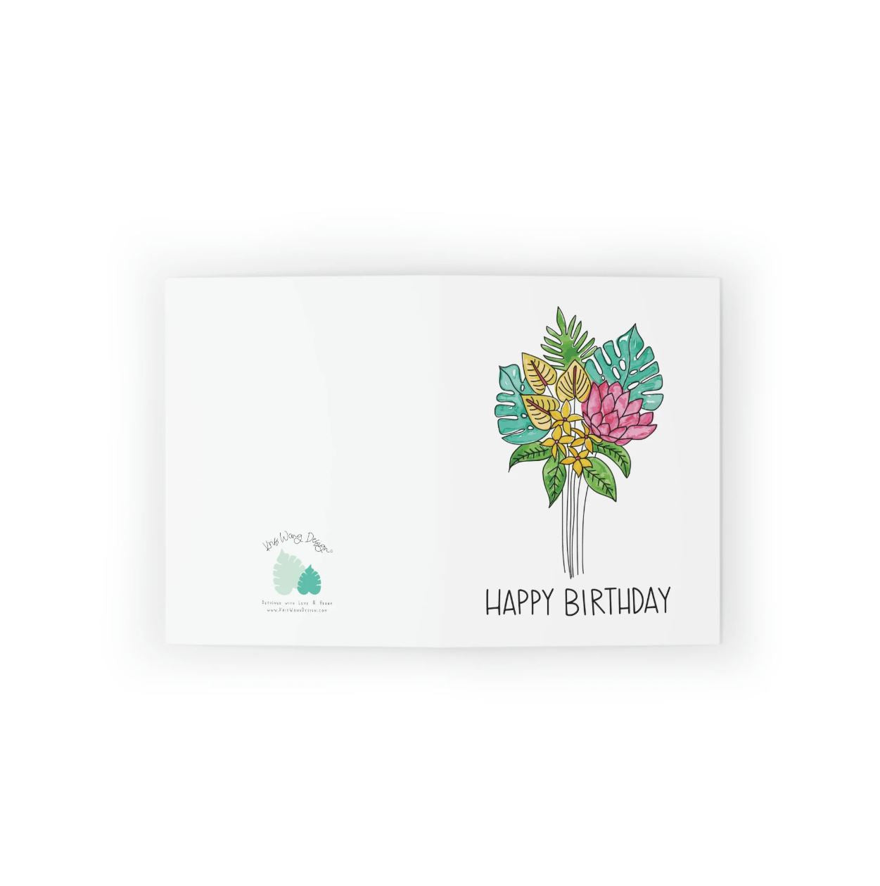 Happy Birthday Floral Bouquet 6 Note Card Set - Set of 6 Note Cards w/ Coordinating Envelope - Stationary Paper
