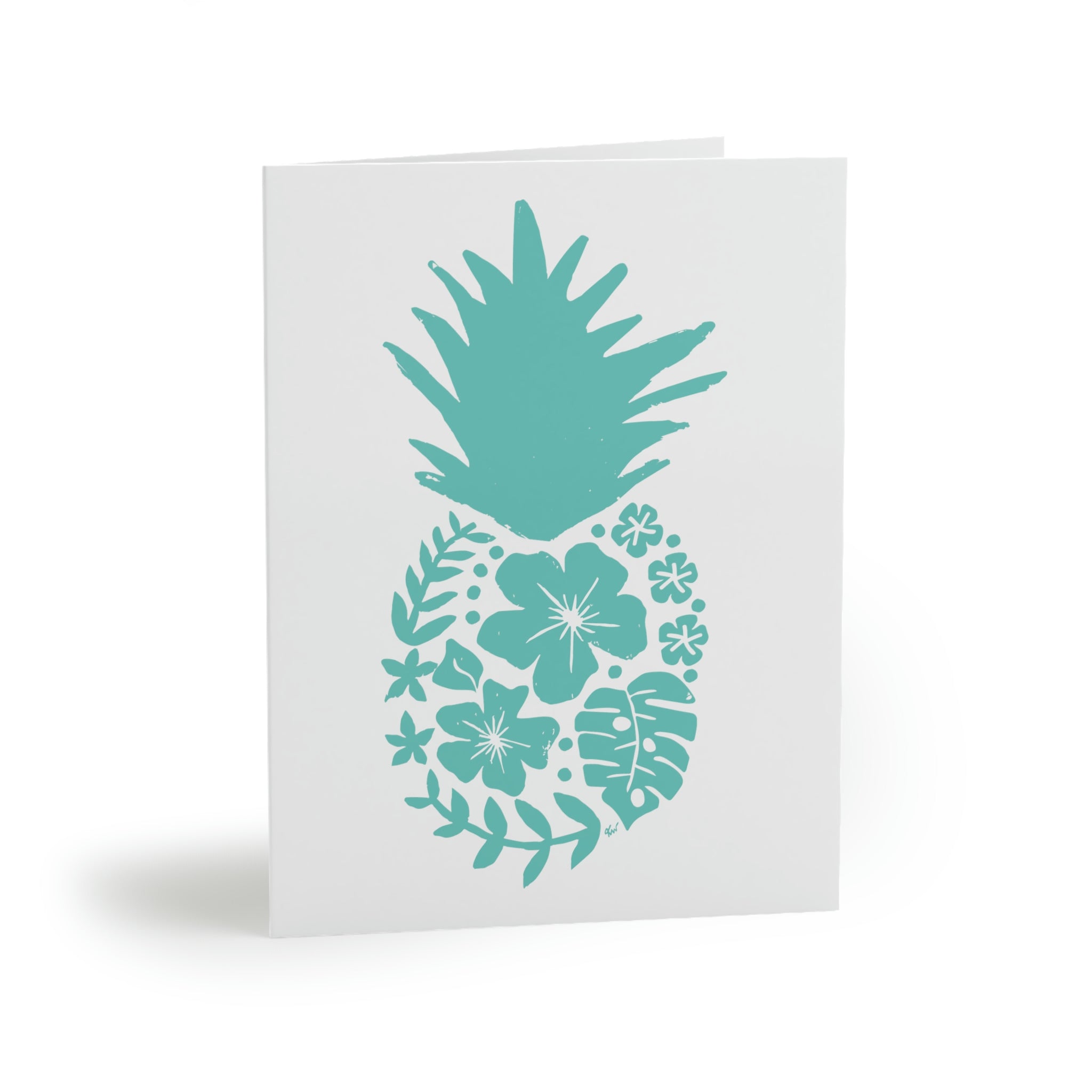Turquoise Pineapple 6 Note Card Set - Set of 5 Note Cards w/ Coordinating Envelope - Stationary Paper