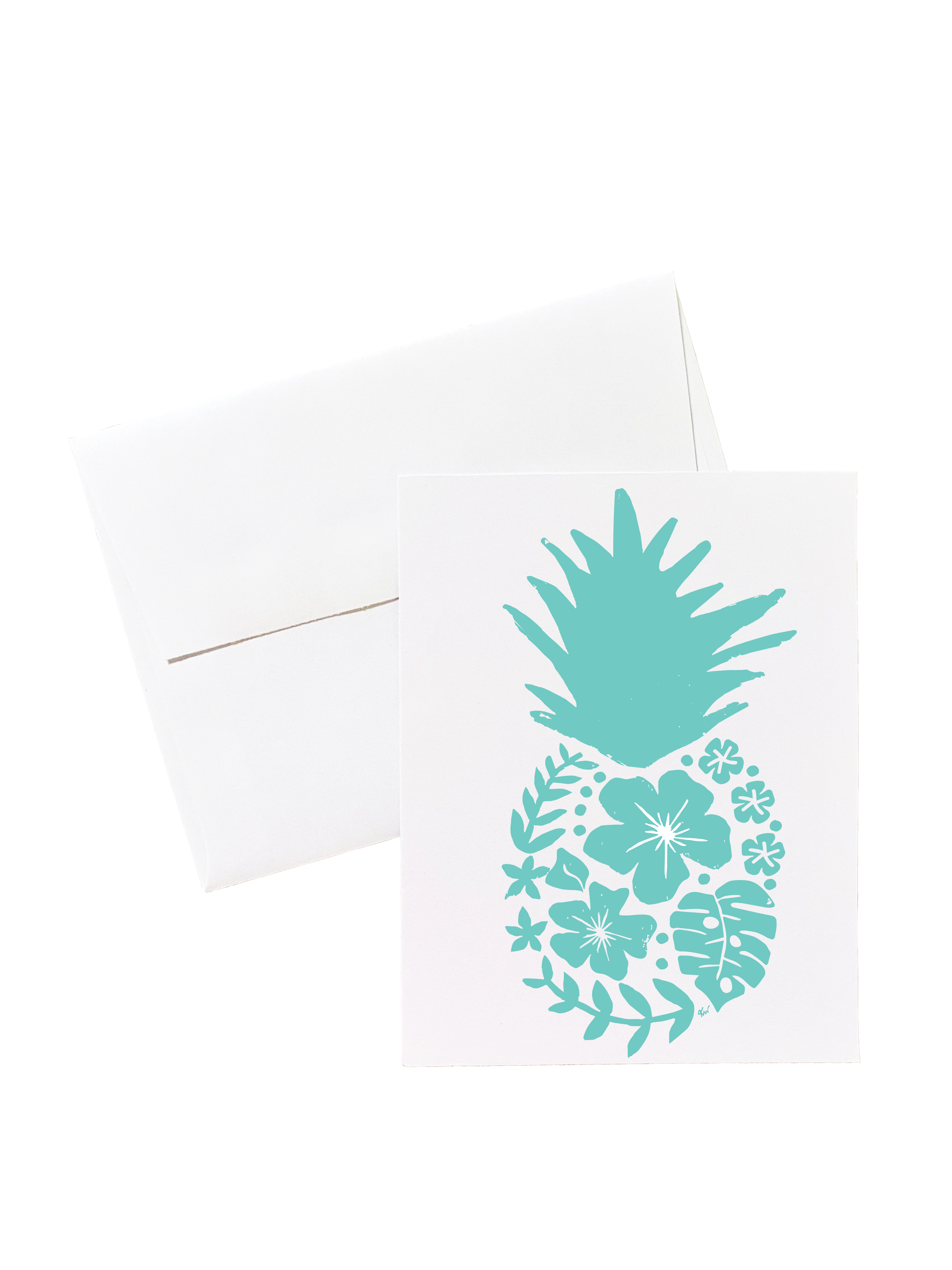 Turquoise Pineapple 6 Note Card Set - Set of 5 Note Cards w/ Coordinating Envelope - Stationary Paper
